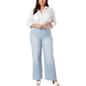 NYDJ Womens Teresa Blue Tummy Slimming Cotton Wide Leg Jeans Plus NWT